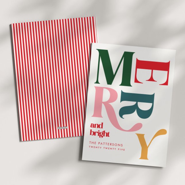 Merry & Bright Colourful Retro Christmas Holiday Card (Creator Uploaded)