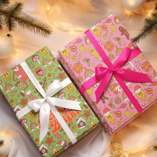 Merry & Bright Colourful Retro Christmas Holiday Wrapping Paper Sheet
