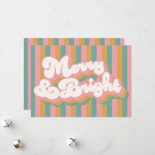 Merry & Bright Colourful Retro Christmas Non Photo Holiday Card