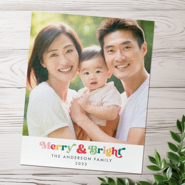 Merry & bright colourful retro font photo jigsaw puzzle (Merry & bright colorful retro font photo jigsaw puzzle)