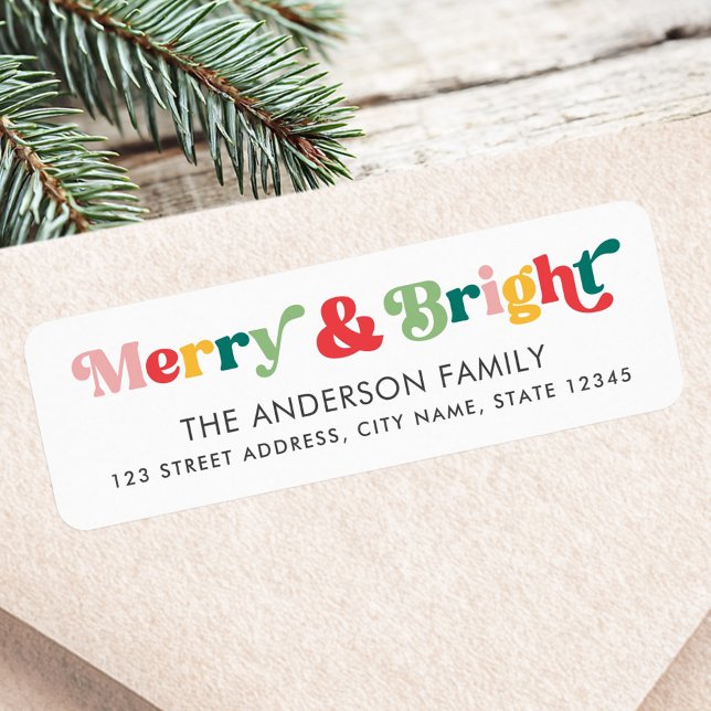 Merry bright colourful retro font return address (Merry bright colorful retro font return address label)
