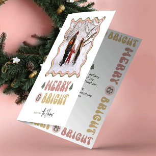 Merry & Bright Colourful Retro Fun Photo Christmas Holiday Card