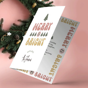 Merry & Bright Colourful Retro No Photo Christmas Holiday Card