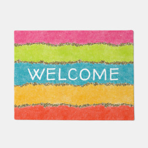 Merry Bright Colours Glittery Stripes Doormat