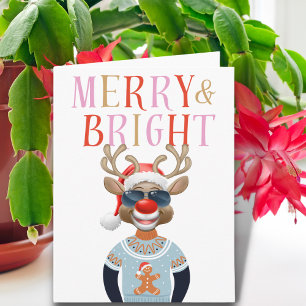Merry & Bright Cool Reindeer Funny Christmas Card