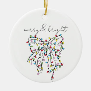 Merry & Bright Coquette Christmas Lights Bow Ceramic Tree Decoration