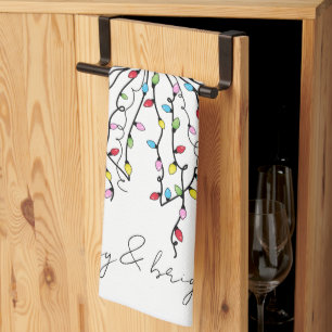 Merry & Bright Coquette Christmas Lights Bow Tea Towel