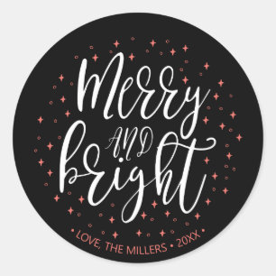 Merry & Bright Coral & Black Christmas Gift Classic Round Sticker