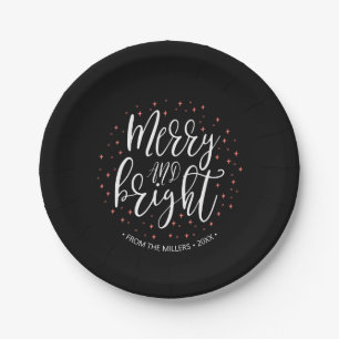 Merry & Bright Coral Christmas Holiday Party Paper Paper Plate