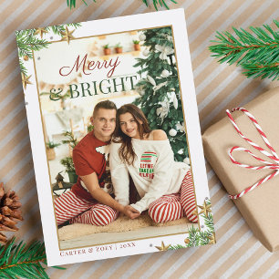 Merry & Bright Couple Photo Christmas Holiday Card