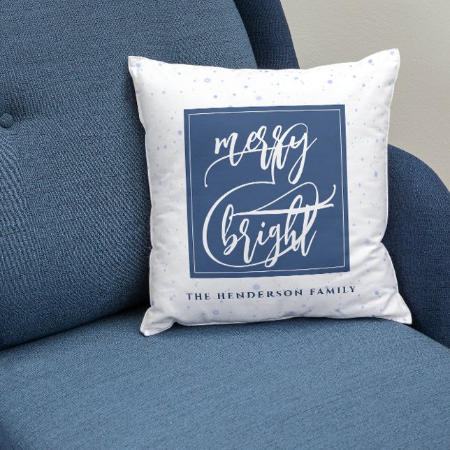 Merry & Bright | Custom Name | Blue Snowflakes Cushion (Creator Uploaded)