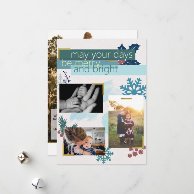 Merry & Bright Custom Photo Collection Christmas Holiday Card (Front/Back In Situ)