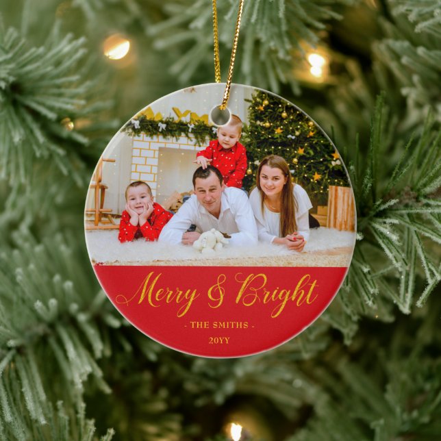 Merry & Bright Custom Photo & Name Ceramic Tree Decoration (Tree)