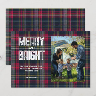 Merry & Bright Custom Tartan Family Photo Holiday Card