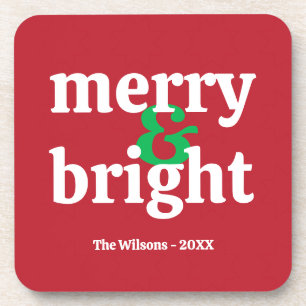 "Merry & Bright" Customised Christmas Coaster