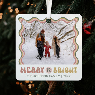 Merry & Bright Cute Christmas Photo Retro Colourfu Metal Tree Decoration