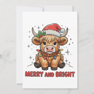 Merry & Bright Cute Highland Baby Cow Christmas Holiday Card