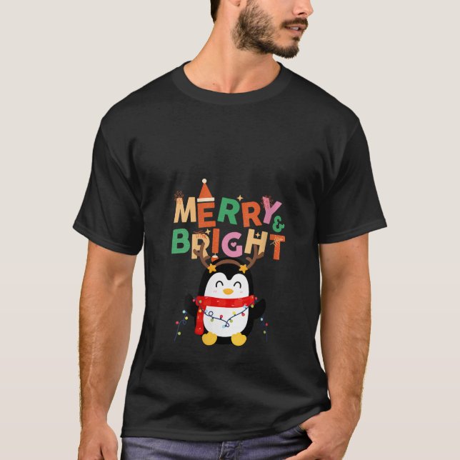 Merry Bright Cute Penguin Funny Xmas Christmas Boy T-Shirt (Front)
