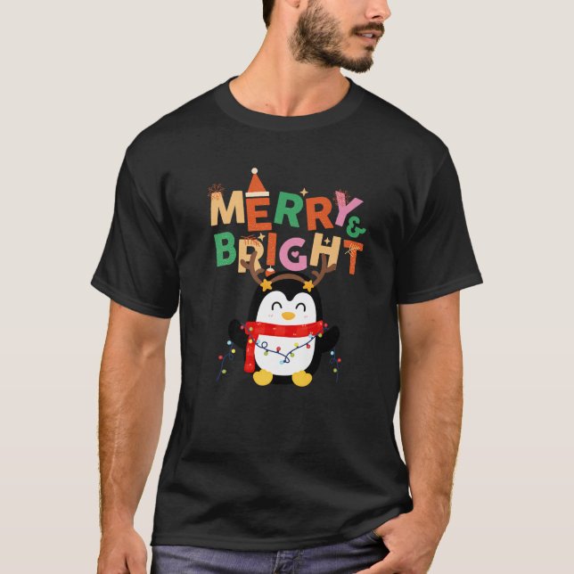 Merry Bright Cute Penguin Funny Xmas Christmas Boy T-Shirt (Front)