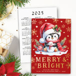 Merry Bright Cute Penguin Red and Gold Christmas Foil Holiday Card<br><div class="desc">Create a festive personalised Christmas card with a red and gold design that features a cute penguin in red apparel sitting with a tiny snowman. This card is decorated with golden yellow snowflakes, stars, and the Merry & Bright saying. This design has elements made of real foil on the front...</div>