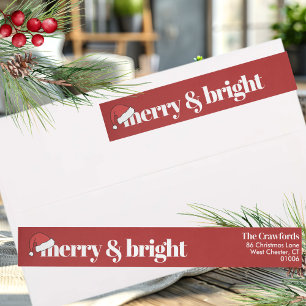 Merry & Bright Cute Red Christmas Return Address Wrap Around Label