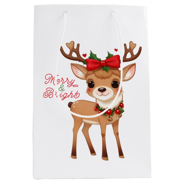 Merry&Bright Cute Reindeer Gift Bags (Front)