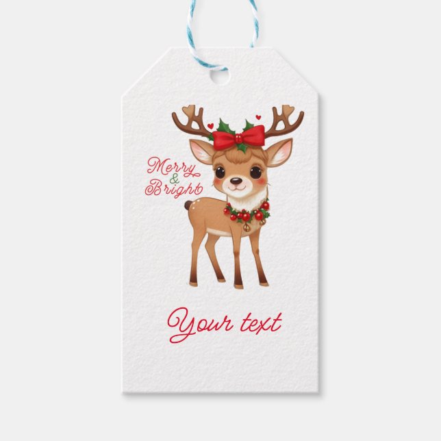 Merry&Bright Cute Reindeer  Gift Tags (Front)