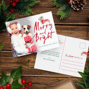 Merry & Bright   Dachshund Christmas Sweater Photo Postcard