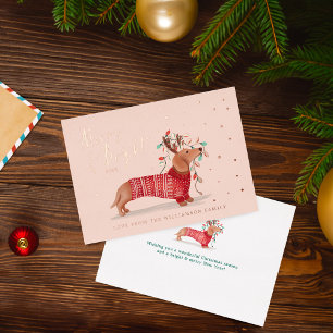 Merry & Bright Dachshund Dog Christmas Sweater Foil Holiday Card