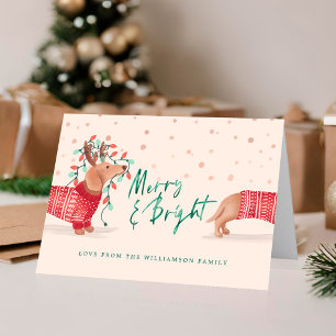 Merry & Bright Dachshund Dog Christmas Sweater Holiday Card