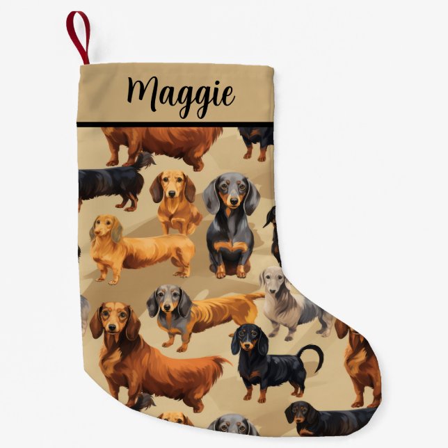 Merry & Bright Dachshund Small Christmas Stocking (Front)