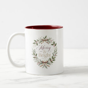 Merry & Bright Elegant Christmas Wreath Coffee Mug