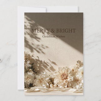 Merry & Bright Elegant Neutral Floral Christmas Holiday Card