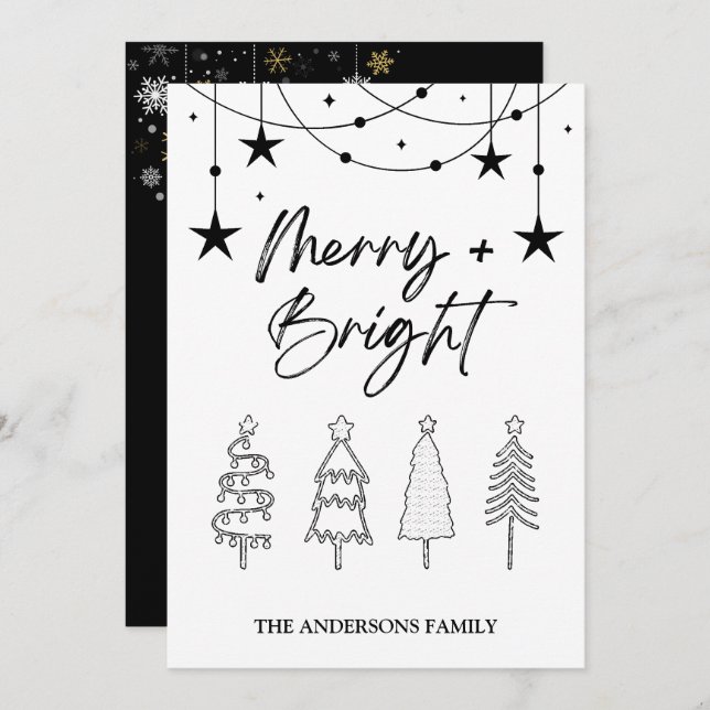Merry Bright Elegant Script Pine Trees Christmas Invitation (Front/Back)