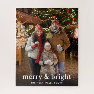Merry Bright Family Holiday Photo Jigsaw Puzzle
