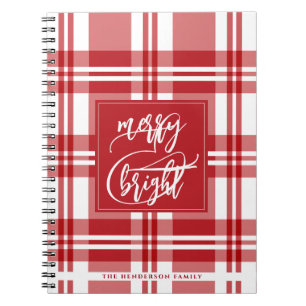 Merry & Bright Family Name Red Plaid Notebook