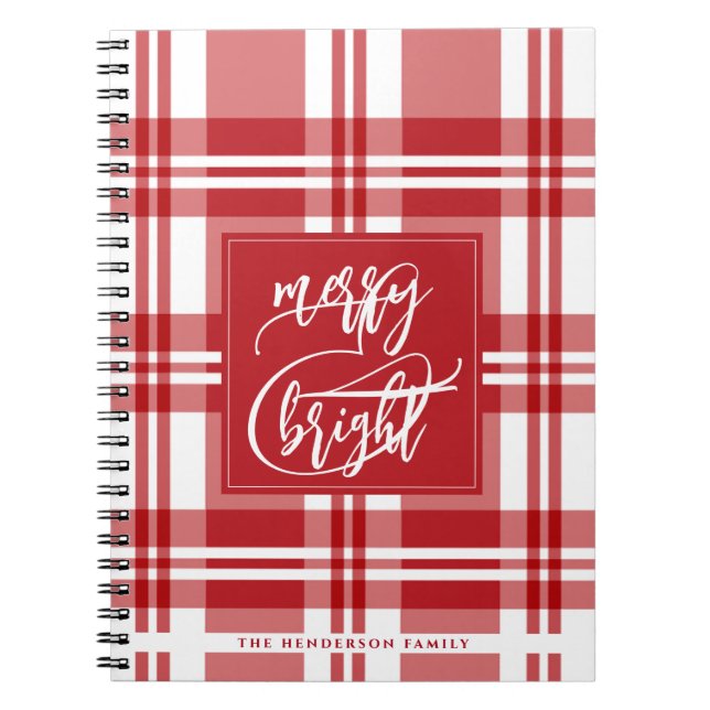 Merry & Bright | Family Name | Red Plaid  Notebook (Front)