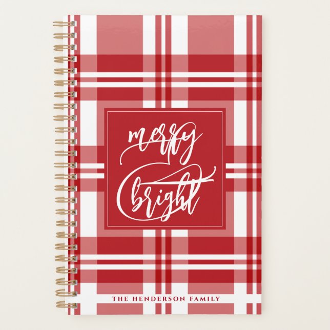 Merry & Bright | Family Name | Red Plaid  Planner (Front)
