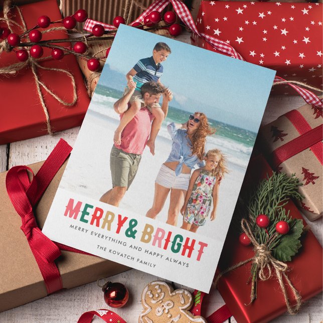 Merry Bright Family Photo Budget Christmas Holiday Postcard (Creator Uploaded)