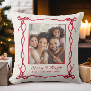 Merry & Bright Family Photo Christmas Cushion
