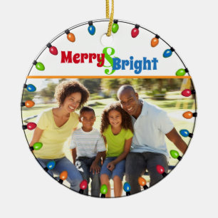 Merry & Bright Family Photo Christmas Lights  Ceramic Tree Decoration