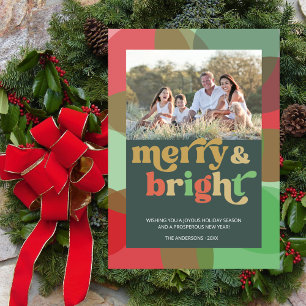 Merry Bright Family photo Colourful Modern  Holiday Card