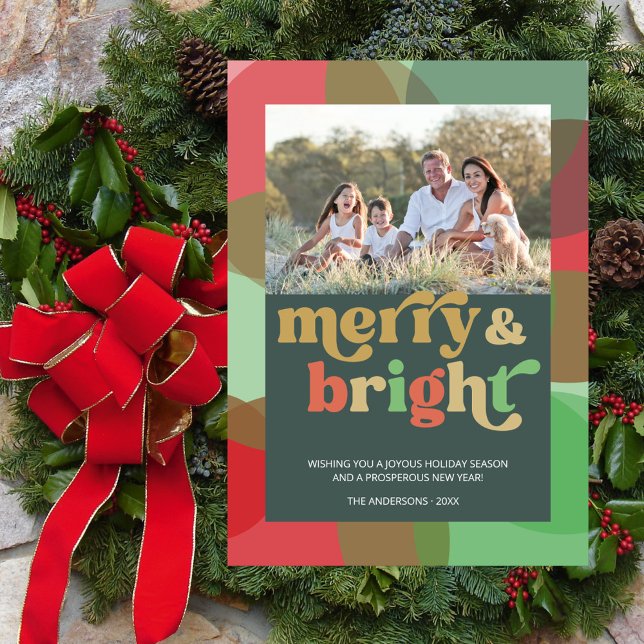 Merry Bright Family photo Colourful Modern  Holiday Card (Creator Uploaded)