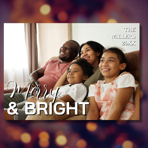 Merry & Bright Family Photo Elegant Rich Red Holiday Card
