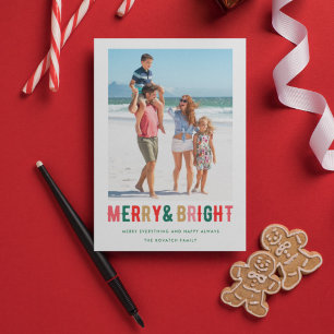 Merry Bright Family Photo Holly  Holiday Card