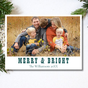 Merry & Bright Family Photo Transformative Teal Holiday Card