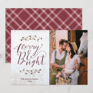 Merry Bright Farmhouse Couple Photo Christmas  Holiday Card