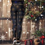 Merry & Bright Festive Blue Leggings<br><div class="desc">Merry & Bright Festive Dark Blue Pattern Leggings perfect for Christmas girl outfit. You can update the text or remove it. The pattern are cute golden brown stars in various shape placed on blue dark blue background .</div>