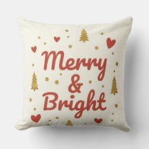 Merry & Bright" Festive Christmas Throw Pillow