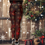 Merry & Bright Festive Red Pattern Leggings<br><div class="desc">Merry & Bright Festive Red Pattern Leggings perfect for your Christmas outfit. You can update the text or remove it. The pattern are cute golden brown stars in various shape placed on dark red to burgundy background .</div>